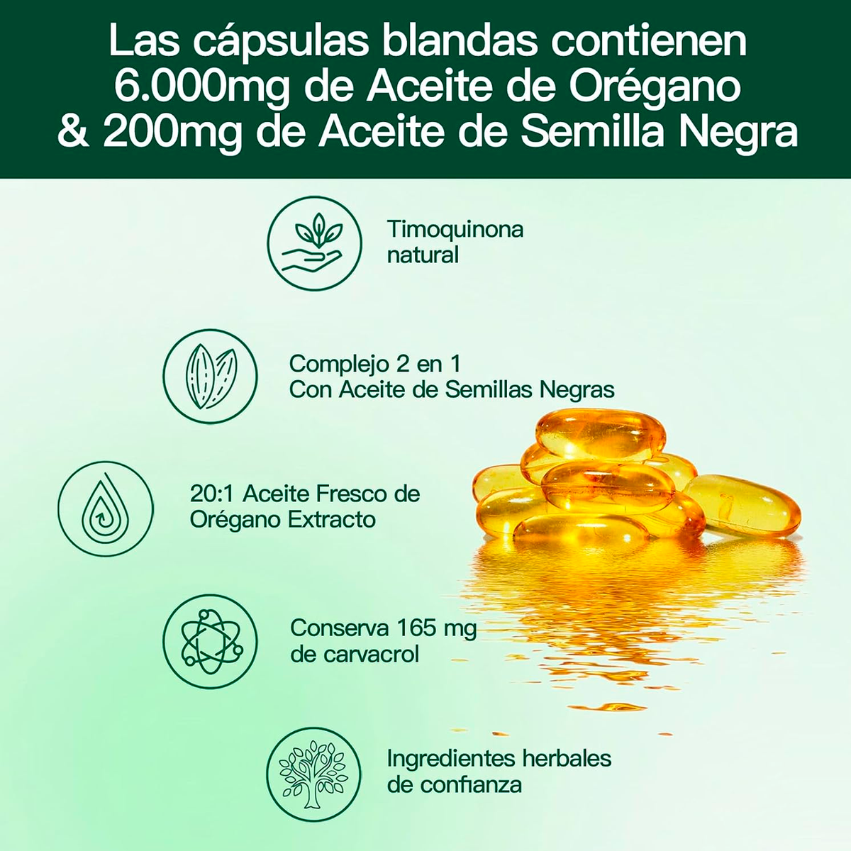 Aceite de Oregano 2 en 1, 300 cápsulas
