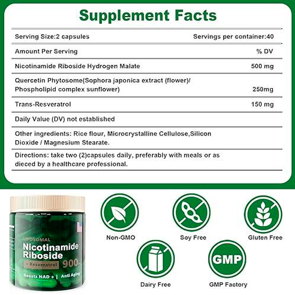 Nad+resveratrol 900 Mg, 80 cápsulas