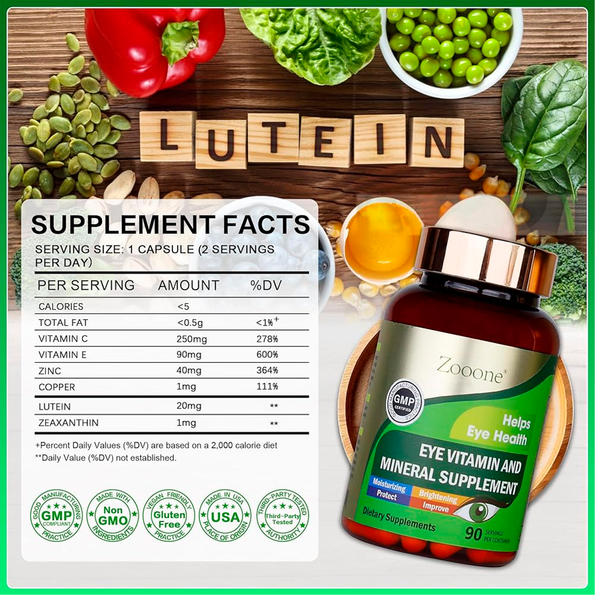 Zooone Vitaminas y Minerales para la visión, 90 cápsulas